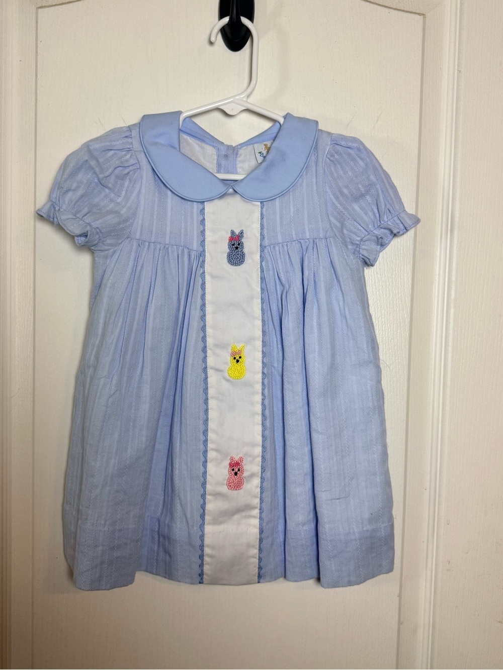Light Blue Peter Pan Collar Girls Dress with Bunny Appliqués